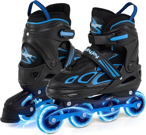 Vista 13 de BABY JOY Patines en línea, 4 tamaños ajustables para niños con ruedas iluminadas para niños de 5 a 14 años, divertidos patines iluminadores