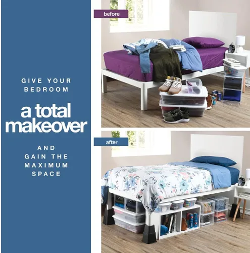 Vista 6 de Home It Elevadores de cama ajustables, elevación en 3, 5 u 8 pulgadas, elevadores de muebles apilables resistentes que soportan 1,300 libras