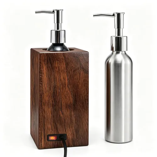 Vista 11 de Elitzia Calentador de aceite de masaje de madera de nogal, control de calefacción independiente de doble botella con 4 botellas de bomba de aceite