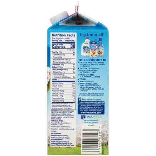 Vista 12 de BLUE DIAMOND Leche de almendra de vainilla sin azúcar, 0.5 GL