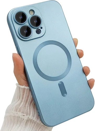 Vista 15 de ankofave Funda magnética para iPhone 13 Pro Max para mujer, diseño mate de lujo suave con brillo metálico con protector de lente de cámara