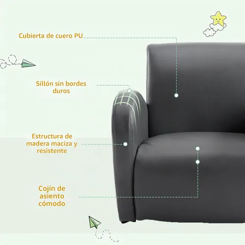 Vista 6 de Qaba Sofá mecedora para niños con bolsillo lateral, color gris