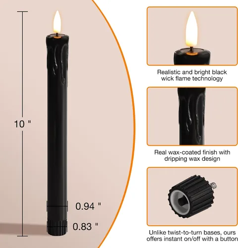 Vista 2 de Eywamage Velas cónicas sin llama de cera negra con control remoto, velas LED parpadeantes de cera que funcionan con pilas, juego de 6