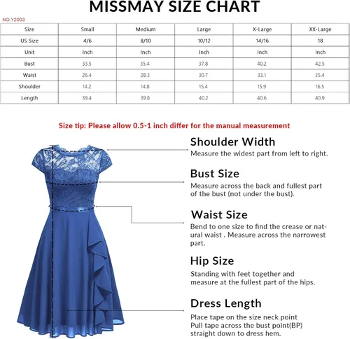 Vista 6 de MISSMAY Vestido de fiesta formal de gasa con volantes y encaje vintage para mujer
