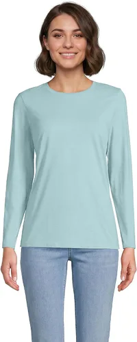 Vista 37 de Lands' End - Camiseta de manga larga, cuello redondo y holgada de algodón Supima cultivado en EE. UU. para mujer Blanco