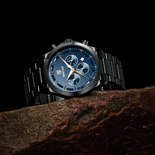 Vista 3 de BENYAR - Reloj de pulsera para hombre, resistente al agua, analógico, cronógrafo, de cuarzo, elegante, informal, con correa de acero inoxidable