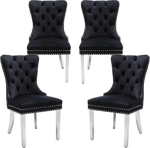Vista 31 de Juego de 2 sillas de comedor de terciopelo beige, elegantes capitoné
