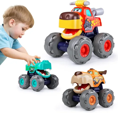 Vista 9 de Juguetes para niños de 1 año, camiones monstruo juguetes de construcción para niños pequeños 1-3 grúa camión volquete excavadora retroceso coche