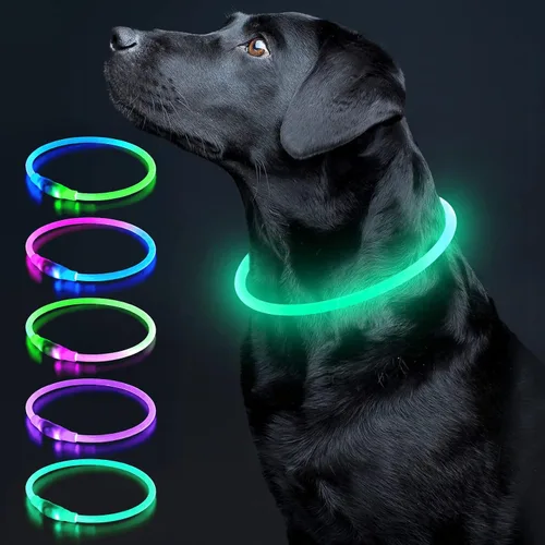 Vista 9 de Colaseeme Collar de perro con luz LED, 1 unidad recargable por USB, TPU brillante, luz de seguridad para perros pequeños, medianos y grandes, no Azul