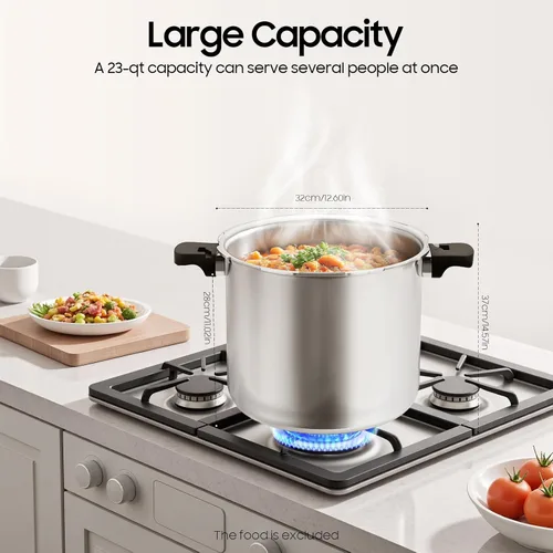 Vista 5 de Olla a presión Envase grande a prueba de explosiones de 23 cuartos de galón para el hogar y camping 90Kpa Cookware Rotating Lock/Unlock Lid