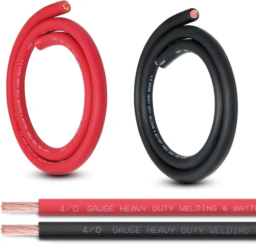 Vista 26 de Cable de batería calibre 1/0, 10 pies rojo + 10 pies negro, 1/0 AWG, alambre de cobre puro, cable de soldadura, para automotriz, batería, solar