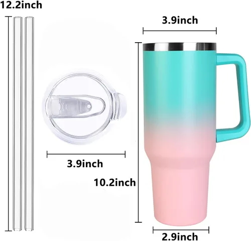 Vista 2 de SYACOT Vaso de 40 onzas con asa y pajita, vaso aislado de acero inoxidable, tapa a prueba de fugas y tapa con pajilla, taza de café de viaje