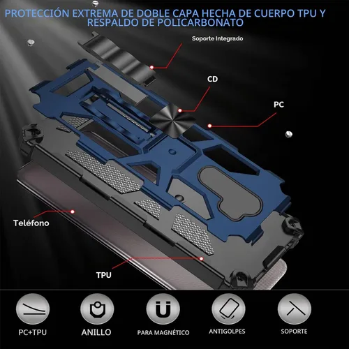 Vista 8 de Asuwish Funda de teléfono para Xiaomi Redmi 9 con protector de pantalla de vidrio templado y accesorios para celda Kickstand protector resistente