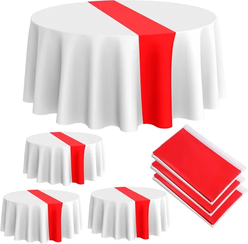 Vista 8 de Remagr Mantel redondo de plástico de 84 pulgadas, desechables, para Navidad, boda, cumpleaños, decoración de jubilación (blanco, negro)