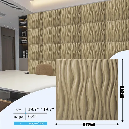 Vista 3 de Art3d Paneles de pared de PVC con textura ondulada 3D para decoración de paredes interiores, sala de estar, recámara, oficina, nogal, 19.7 x 19.7