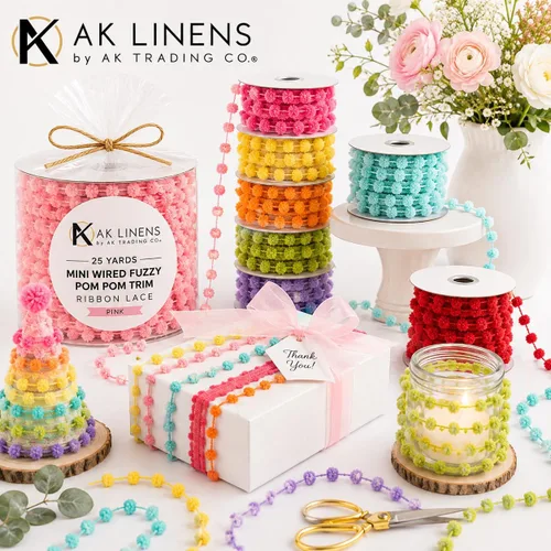 Vista 6 de AK Trading CO. 25 yardas de cinta de ribete de pompón difuso con alambre - Aqua Agua