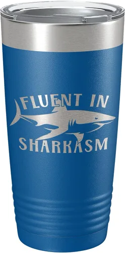 Vista 8 de Fluent in Sharkasm Tumbler Sarcasm Travel Mug Funny Shark Gift Insulated Laser Engraved Coffee Cup 20 oz Black