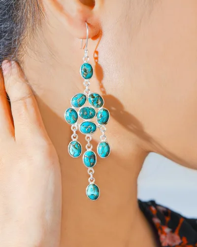 Vista 2 de YoTreasure Pendientes colgantes de plata de ley 925 con piedra lunar azul cobre turquesa