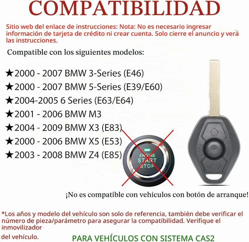 Vista 4 de MechanMagic Llavero de Mando a Distancia de Reemplazo Compatible con BMW 3 5 6 Series M3 X3 X5 Z4 2000 2001 2002 2003-2009 LX8FZV CAS2 E46 E83 E53