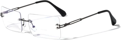Vista 4 de Gafas de lectura bifocales con bloqueo antiazul de metal para hombre, diseño rectangular, a la moda, transparente, protección UV