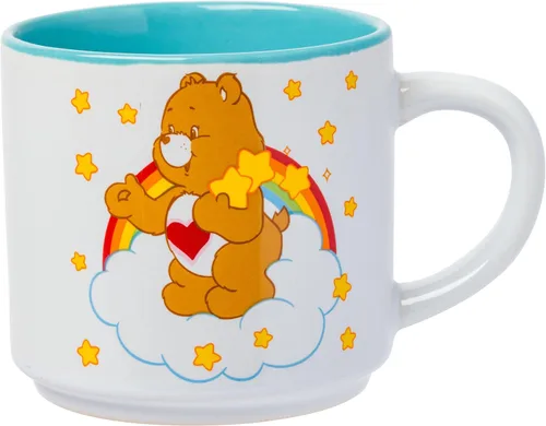 Vista 7 de Silver Buffalo Care Bears - Juego de tazas de cerámica con logotipo de corazón arcoíris, 4 unidades, 10 onzas