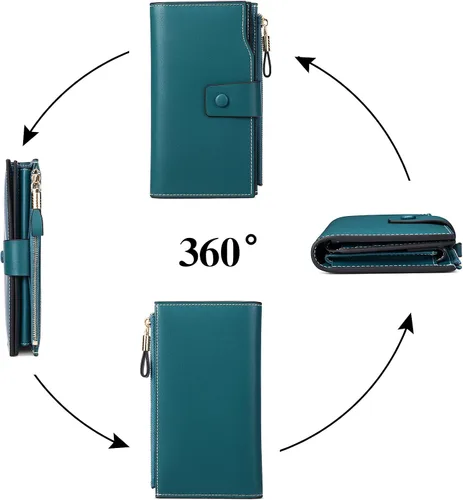 Vista 4 de SENDEFN - Cartera de cuero para mujer, portatarjetas con bloqueo RFID, monedero para mujer con cierre