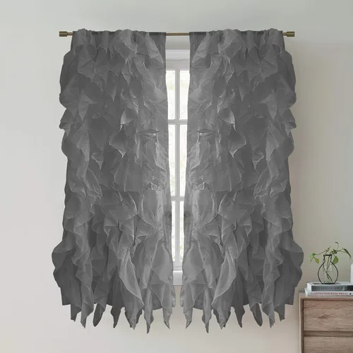 Vista 8 de Sweet Home Collection Paquete de 2 Paneles de Ventana Cortinas de Gasa Transparente con Volantes Verticales en Cascada Gris