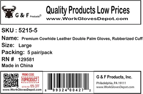 Vista 2 de G & F Products Leather Work Gloves for Construction, Gardening and General Work