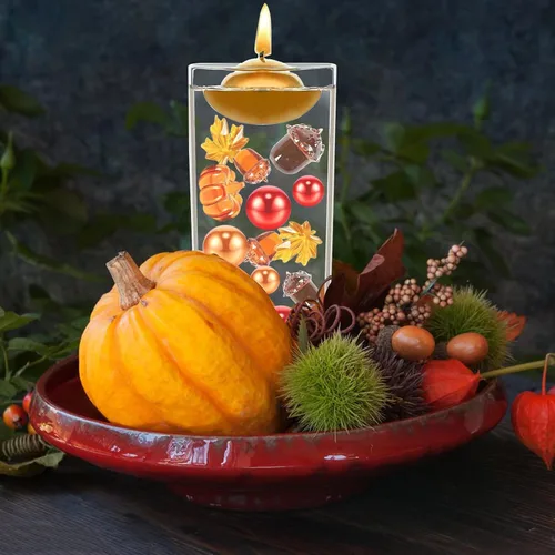 Vista 7 de 132 piezas de relleno de jarrón de otoño, cuentas de imitación, calabaza, hojas de arce, bellotas, rellenos de jarrón de Acción de Gracias