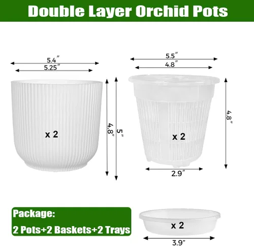 Vista 2 de MUZHI Juego de 2 Macetas Inteligentes de 2 Capas para Orquídeas, Cesta de Malla Transparente Ranurada y Bandeja de Drenaje de 13.7 cm, Maceta