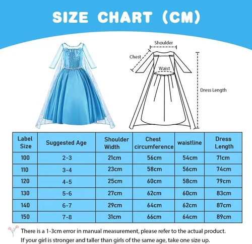 Vista 2 de AOMIG Disfraz de princesa, vestido de princesa con accesorios, vestido de princesa para niñas de 3 a 8 años