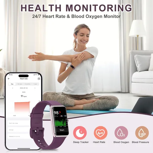 Vista 3 de Monitor de actividad física, reloj de fitness con frecuencia cardíaca 24/7, oxígeno en sangre, presión arterial, relojes inteligentes con más de 100