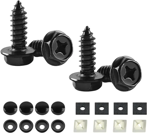 Vista 7 de YALOK Tornillos antirrobo para matrícula, kit de montaje M6, juego negro de At-negro