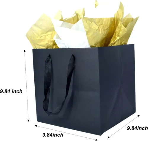 Vista 2 de JUNESHE Bolsa de regalo cuadrada negra grande con asas y papel de seda, 9.84 pulgadas, gran envoltura de regalo gigante para cumpleaños, boda