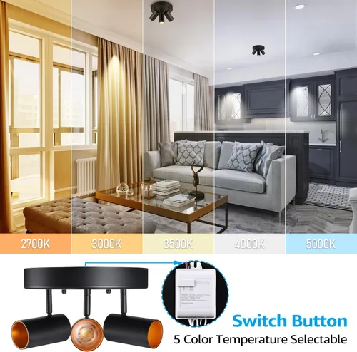 Vista 2 de LEONLITE 36W 5CCT - Foco de techo direccional LED de 3 luces, montaje empotrado, iluminación regulable para cocina, pasillo, 110-277 V, 3200 lm