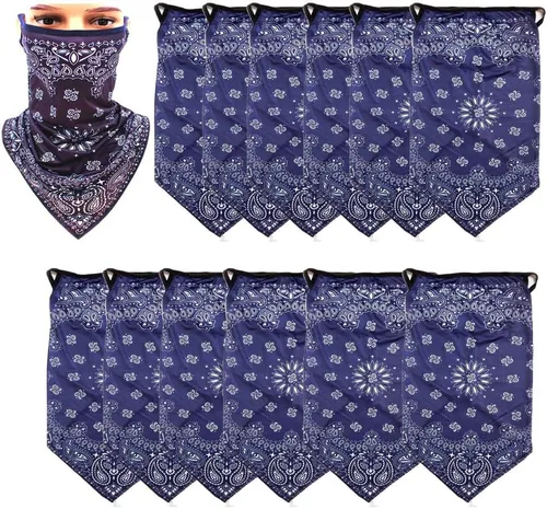 Vista 11 de Paquete de 12 polainas para el cuello, bufanda, máscara facial, bandanas para hombres y mujeres, máscara facial, pasamontañas, diademas