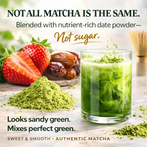 Vista 4 de Matcha de fresa orgánica para lattes helados, polvo de té verde de grado ceremonial listo para latte, sabor natural, orgánico, 2.1 onzas