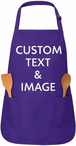 Vista 13 de Delantal personalizado con nombre o logotipo personalizado, cuello ajustable, 2 bolsillos, mezcla de algodón de fácil cuidado