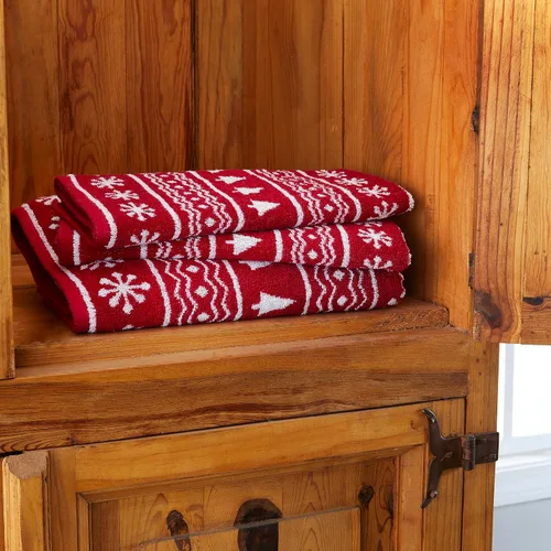 Vista 6 de SKL Home Toalla de baño de Navidad/Winter Fair Isle, color rojo