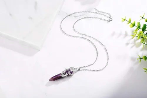 Vista 5 de XIANNVXI - Collar con dije de punto de cristal envuelto en flores Reiki, cristales curativos de piedras, collares de piedra de cuarzo para mujeres