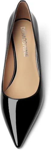 Vista 3 de Vestido de novia para mujer, puntera puntiaguda, patente, sin cordones, tacón bajo, zapatos de tacón bajo de 2.2 pulgadas