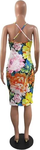 Vista 4 de Remelon Vestido largo sexy sin mangas con tirantes delgados, estampado geométrico, hueco, espalda descubierta, bodycon, para club, club, largo por