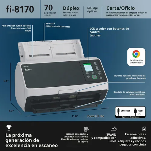 Vista 3 de RICOH fi-8170 Premium Bundle Escáner profesional de documentos de alta