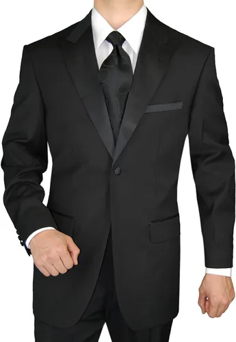Vista 2 de GN GIORGIO NAPOLI Traje de esmoquin para hombre 1 botón pico solapa chaqueta ajustable