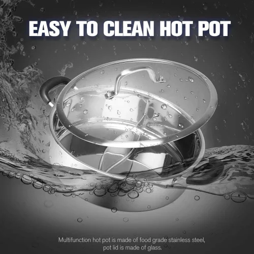 Vista 4 de Olla Caliente Shabu de Acero Inoxidable, Olla China de Inducción Shabu con Divisor para Cocina de Gas