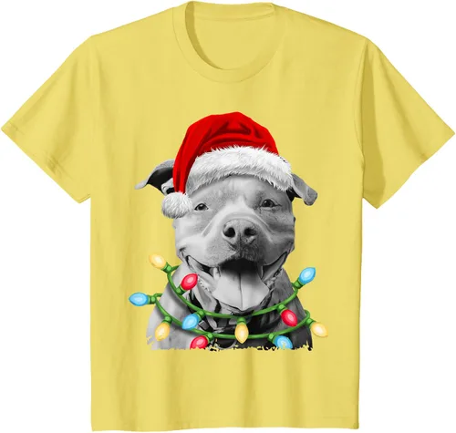 Vista 48 de Pit Bull Santa - Camiseta de perro con luces para árbol de Navidad para niños, Negro, S