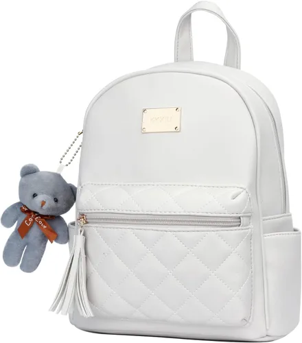 Vista 3 de KKXIU Mochila pequeña de cuero sintético acolchado Mini Daypack para mujer Moda Señoras Bookbag con borla
