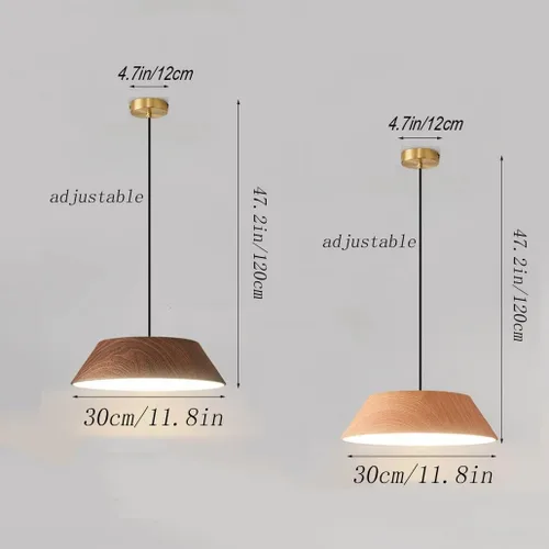 Vista 7 de Moderna lámpara colgante LED de madera retro de granja, lámpara de suspensión ajustable rústica antigua para comedor, isla de cocina, cerca