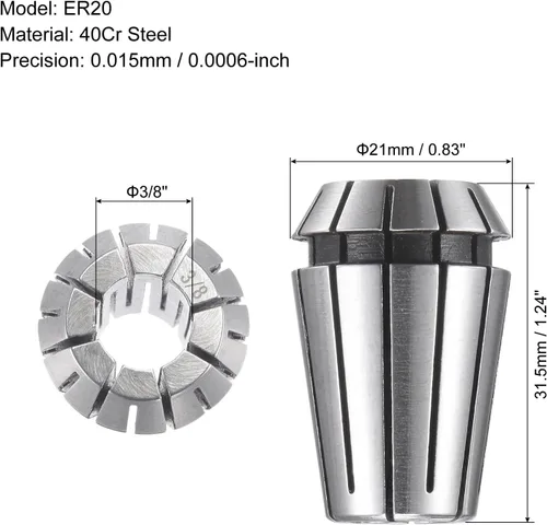 Vista 2 de uxcell ER20 Spring Collet, 3/8 "Chuck para máquina de grabado CNC Torno herramienta de fresado