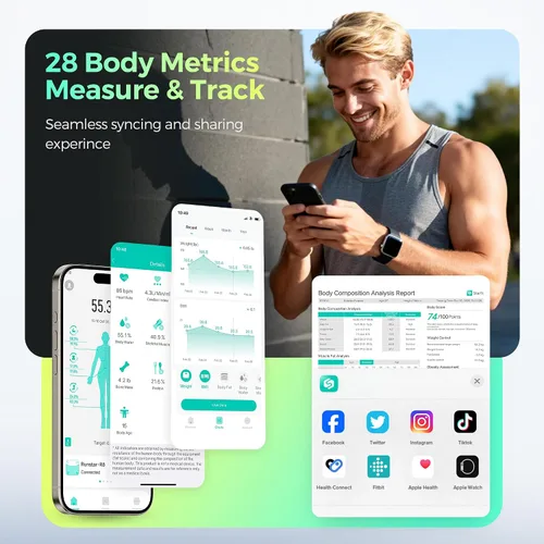Vista 6 de [Usado] RunStar Smart Scale for Body Weight and Fat Percentage, 8 Electrodes High Precision Body Composition Scale with Set Functions Handle, Body